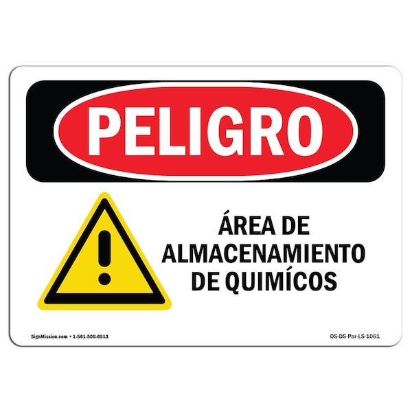 Safety Sign, OSHA Danger, 3.5" Height, 5" Width, Chemical Storage Area Spanish, 10PK
